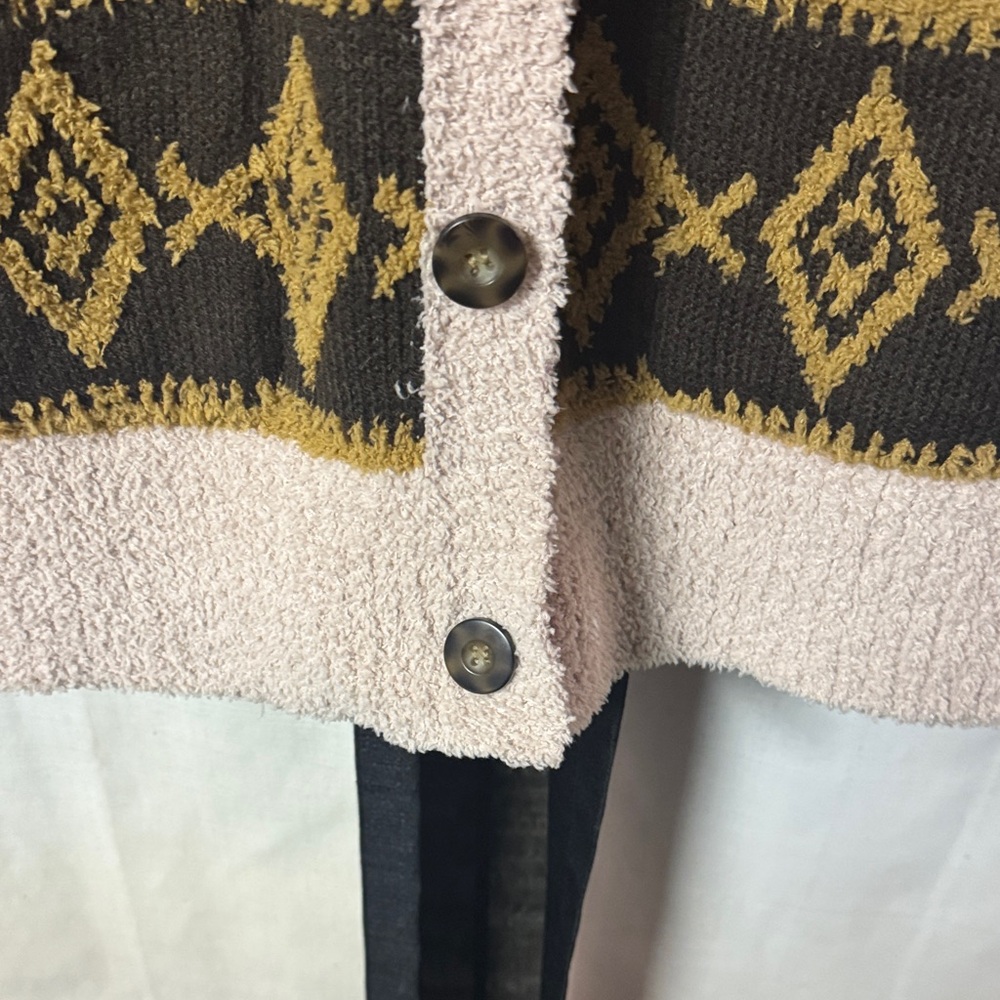 Frye-M-Black and Brown Cardigan Sweater V-Neck Nordic Pattern. - Picture 5 of 7